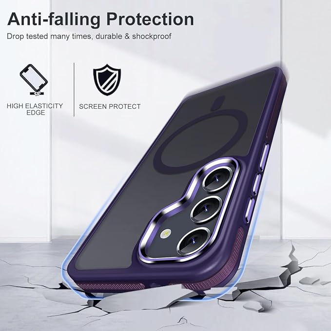 for Samsung Galaxy S23 FE Case Compatible with Magsafe, Color Hybrid Design Shockproof Protection with Anti-Slip Grip, Magnetic Translucent Phone Case for Galaxy S23 FE (Dark Purple)