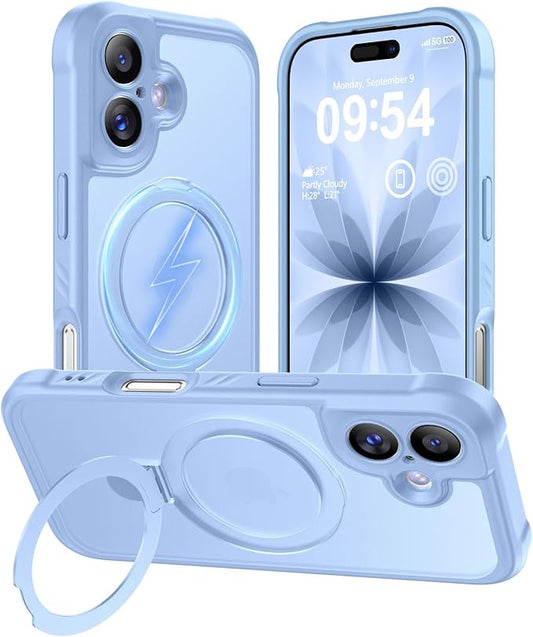 MOCCA Compatible with iPhone 17 Case with Magnetic Invisible Stand [Full Camera Protection] [Compatible with Magsafe] Military Drop Shockproof Translucent Matte Phone Case Cover 6.3",Light Blue