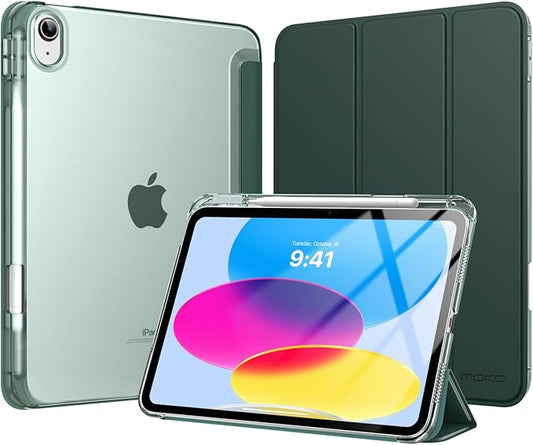 MoKo for iPad 11-inch (A16) 11th Generation Case 2025, iPad 10th Generation Case 2022 with Pencil Holder, Slim Lightweight Trifold iPad11 inch Cover with Rugged PC Translucent Back Shell,MidnightGreen