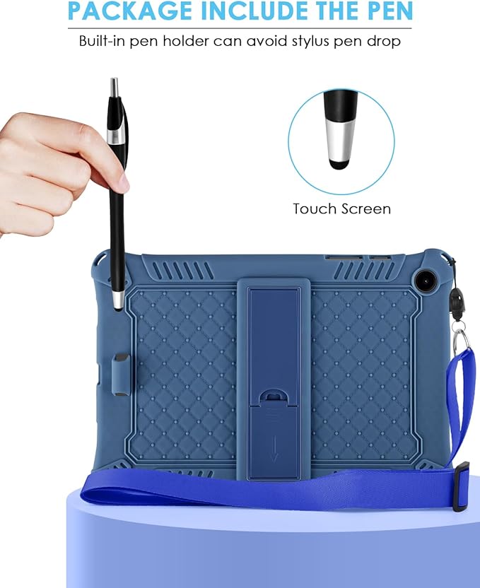 DETUOSI Compatible with Samsung Galaxy Tab A9 Plus Case 11 inch 2023, with Shoulder Strap & Stylus Pen, Soft Silicone Multi-Angle Case for Galaxy Tab A9+ Tablet SM-X210/X216/X218, Dark Blue