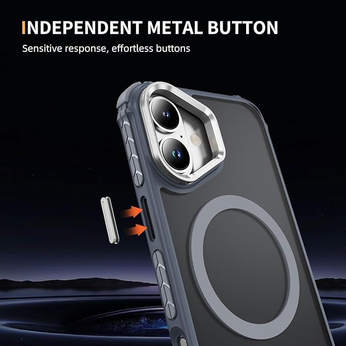 Magnetic for iPhone 16 Plus Case Gray with MagSafe Wireless Charging Heavy Duty Military-Grade Shockproof Protection Adjustable Kickstand Slim Matte Anti-Fingerprint Cover Men Women