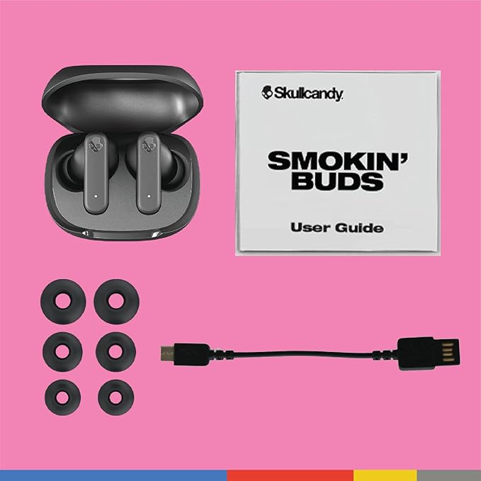 Skullcandy Smokin’ Buds Wireless Earbuds, Bluetooth Headphones, Noise Isolating Fit, Up to 20 Hours Battery, IPX4 Sweat and Water Resistant, Microphone for iPhone Android - Pink