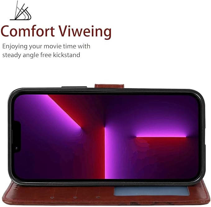 for iPhone 13 Case, iPhone 14 Wallet Case with Tempered Glass Screen Protector, Flower Leather Flip Protective Case Credit Card Holder Stand Phone Cover for iPhone 14 Brown