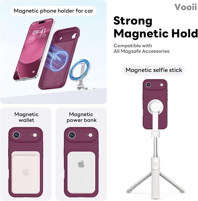 Vooii Magnetic Compatible with iPhone Air Case (Compatible with Magsafe) (Upgraded Camera Protection) Liquid Silicone Shockproof Full Body Protective Phone Cover for Women Men, WineRed, 6.5"