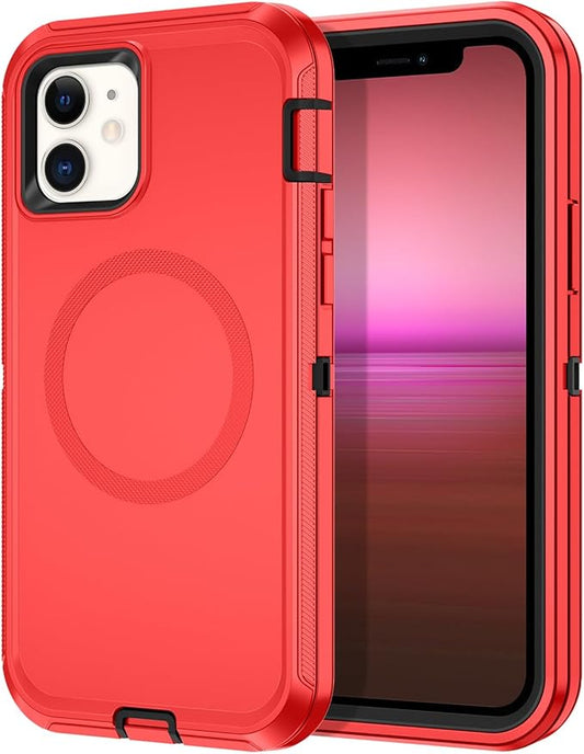 for iPhone 12 Case,iPhone 12 Pro Case [Compatible with MagSafe] Shockproof 3-Layer Full Body Protection Rugged Heavy Duty Cover for Apple iPhone 12/12 Pro 6.1",Red/Black