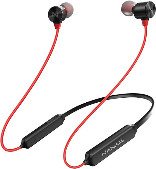 NANAMI Bluetooth Earbuds, 5.3 Bluetooth Wireless Headphones, IPX7 Waterproof, in-Ear Earphones with Mic, Noise Cancelling Headsets, Magnetic Neckband, 18 Hours Playtime for Gym, Sports (Red with Red)