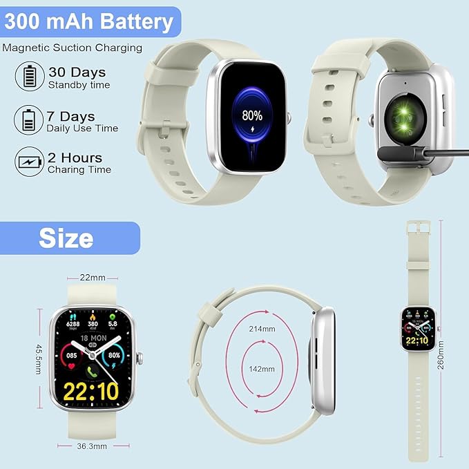 Smart Watch, 1.91"Smartwatch for Men Women (Answer/Make Call), Fitness Tracker with 100+ Sport Modes, IP68 Waterproof, Heart Rate/Sleep Monitor, Activity Tracker for Android iOS Silver Pearl White