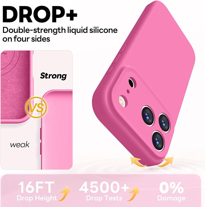 Vooii Magnetic Compatible with iPhone 17 Pro Case (Compatible with Magsafe) (Upgraded Camera Protection) Liquid Silicone Shockproof Full Body Protective Phone Cover for Women Men, Pitaya, 6.3”