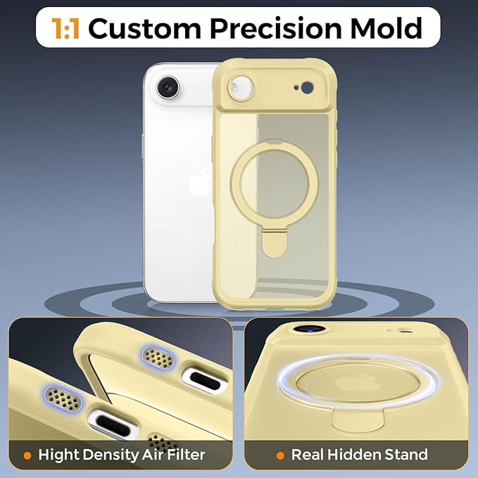 MOCCA Compatible with iPhone Air Case with Magnetic Invisible Stand [Full Camera Protection] [Compatible with Magsafe] Military Drop Shockproof Translucent Matte Phone Case Cover 6.5",Creamy Yellow