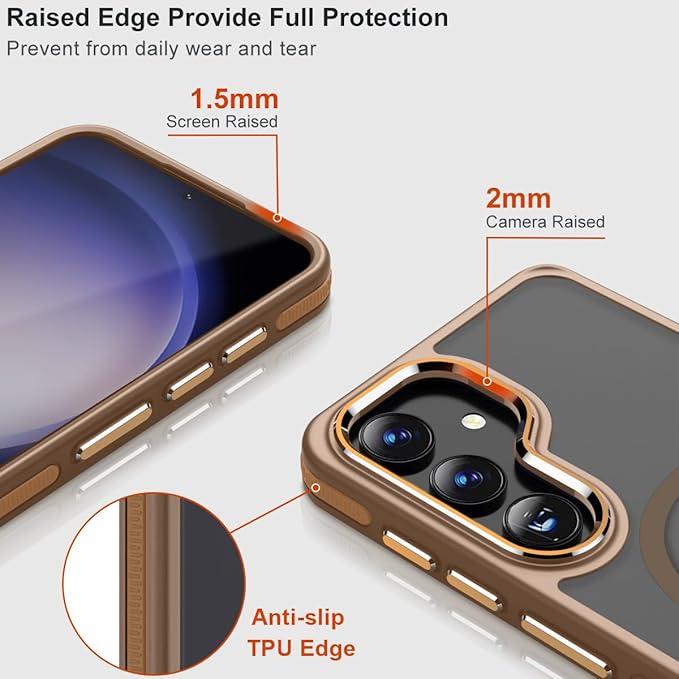 Case for Samsung Galaxy S24 Plus, Compatible with Magsafe, Matte S24 Plus Phone Case [Enhanced Non-Slip Technology] [Drop Protection], Semi-Transparent Cover for Samsung S24+ (Brown)