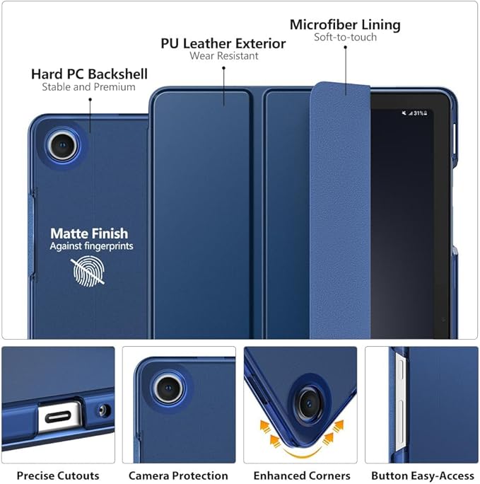 MoKo Case for Galaxy Tab A9 Plus 11 inch 2023, Slim Stand Protective Smart Cover with Hard PC Translucent Back Shell for Tab A9 Plus Tablet (SM-X210/X216/X218), Auto Wake/Sleep, Navy Blue