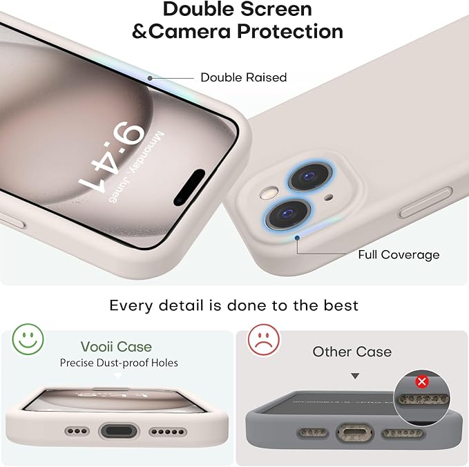 Vooii Compatible with iPhone 15 Plus Case, Upgrade Liquid Silicone [Enhanced Camera Protection] [Soft Anti-Scratch Microfiber Lining] Shockproof Phone Case for iPhone 15 Plus 6.7 inch - Stone