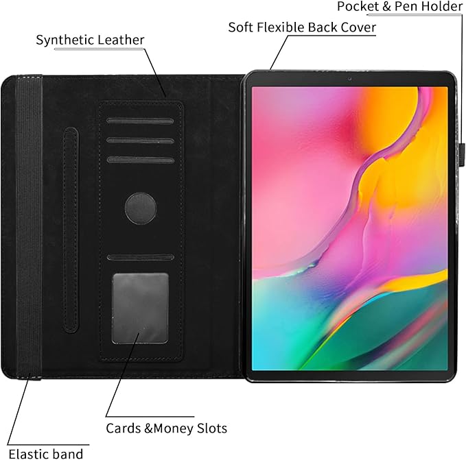 Rotating Case for Samsung Galaxy Tab A 10.1 2019 Model SM-T510/T515,360° Rotating Multi-Angle Viewing Stand Cover PU Leather Business Folio Protective Cases, Black