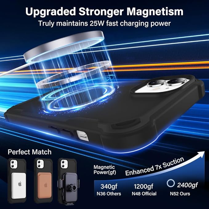 Designed for iPhone 12 & 12 Pro Case with Magnetic Stand [Military Drop Protection][Compatible with Magnet] Shockproof 12 & 12 Pro Phone Case with Ring Holder, Black