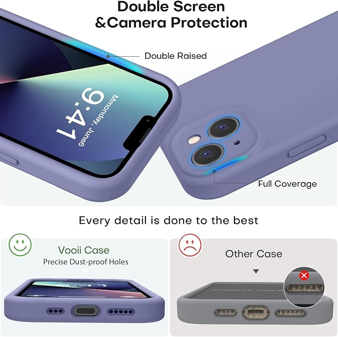 Vooii Compatible with iPhone 13 Case, Liquid Silicone Upgrade [Camera Protection] [Soft Anti-Scratch Microfiber Lining] Shockproof Phone Case for iPhone 13 6.1 inch - Lavender Grey