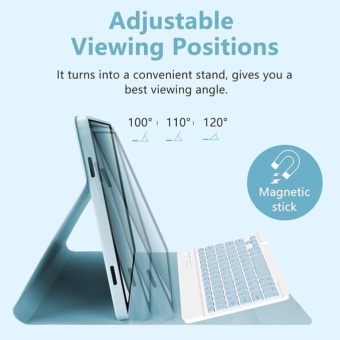 MMK Galaxy Tab A9 Plus Case with Keyboard, Samsung A9 Plus Tablet Case Keyboard (11" 2023, SM-X210/X216/X218), Wireless Detachable-Glacier Blue