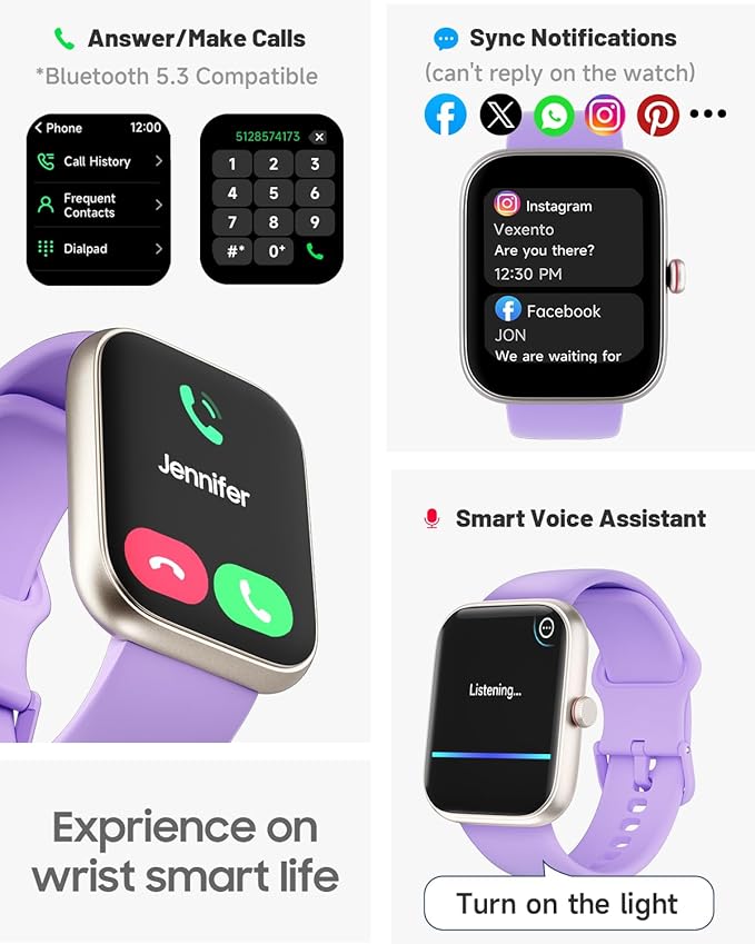Smart Watch for Women, Alexa Built-in, Answer/Make Calls, 1.91" HD Screen Fitness Watch, IP68 Waterproof, 100 Sports, Heart Rate Monitor, Sleep Tracker, Smartwatch Compatible Android iOS, Lilac