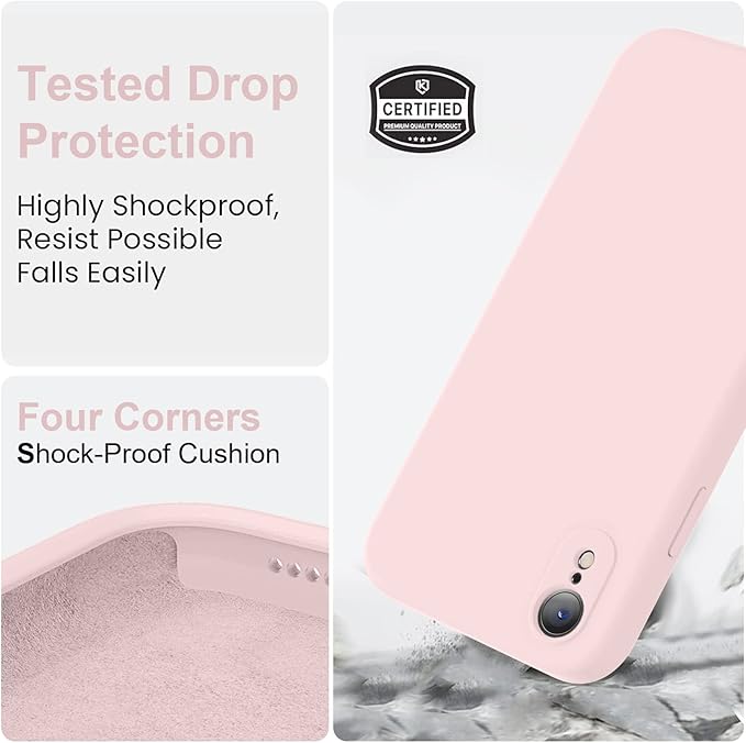 Vooii Compatible with iPhone XR Case, Upgraded Liquid Silicone with [Flat Edges] [Camera Protection] [Soft Anti-Scratch Microfiber Lining] Phone Case for iPhone 10 XR 6.1 inch - Chalk Pink