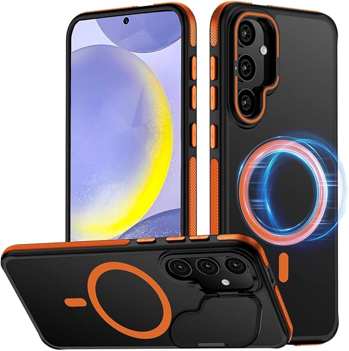 TIANNIUKE for Samsung Galaxy S24 Case, Compatible with MagSafe, Anty-Slip Grip,Military-Grade Protective, Adjustable Kickstand Phone Case, Magnetic Case (Orange)