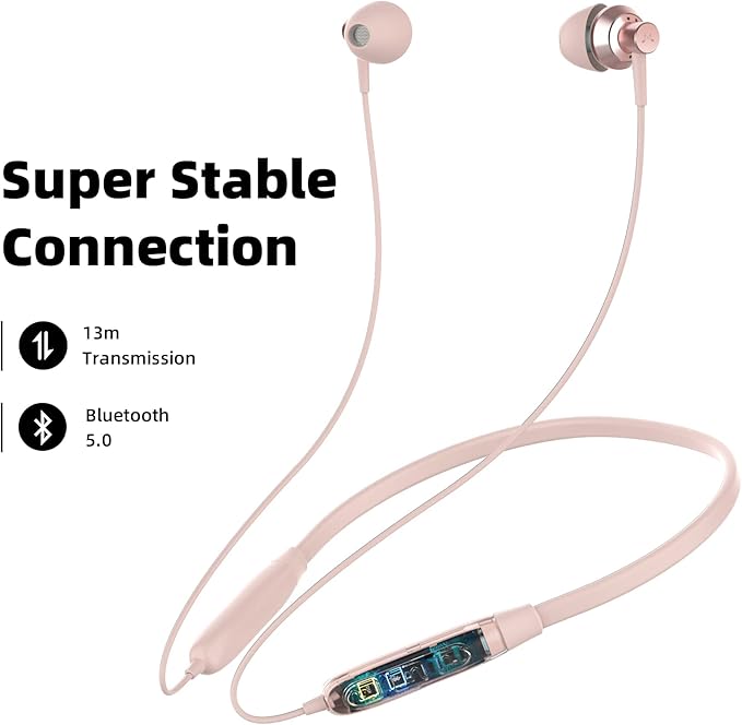 SoundMAGIC S20BT Neckband Bluetooth Headphones Wireless Earphones HiFi Stereo in Ear Headset with Microphone Lightweight Sports Earbuds Long Playtime Stable Connection Pink