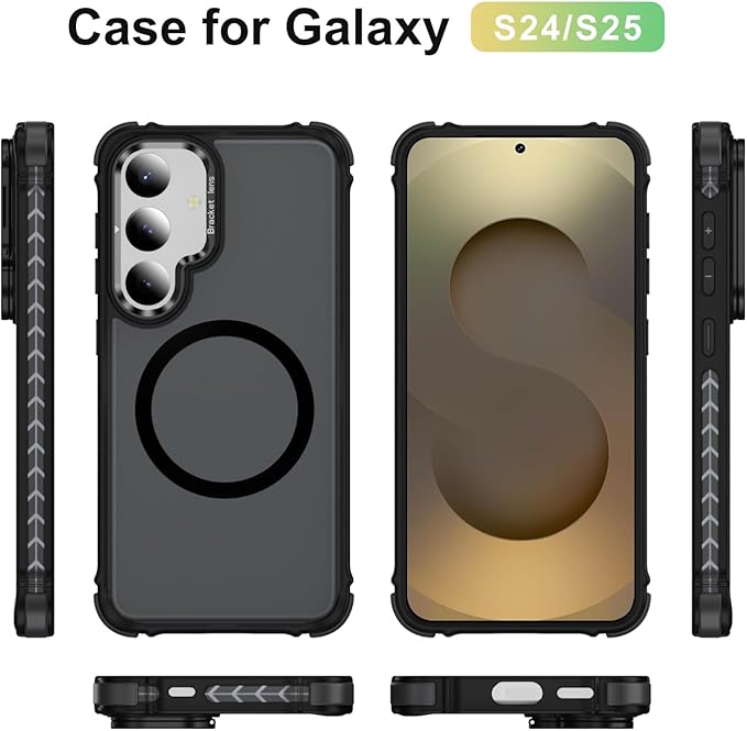 Magnetic for Samsung Galaxy S25 Case/S24 Case Black Fit for MagSafe Military-Grade Shockproof Protection Adjustable Kickstand Slim Matte Anti-Fingerprint Cover Men Women