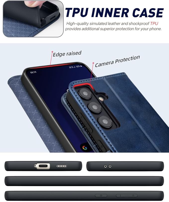 OCASE Compatible with Galaxy S24 5G Wallet Case, PU Leather Flip Folio Case with Card Holders RFID Blocking Kickstand [Shockproof TPU Inner Shell] Phone Cover (2024), Spliced Blue