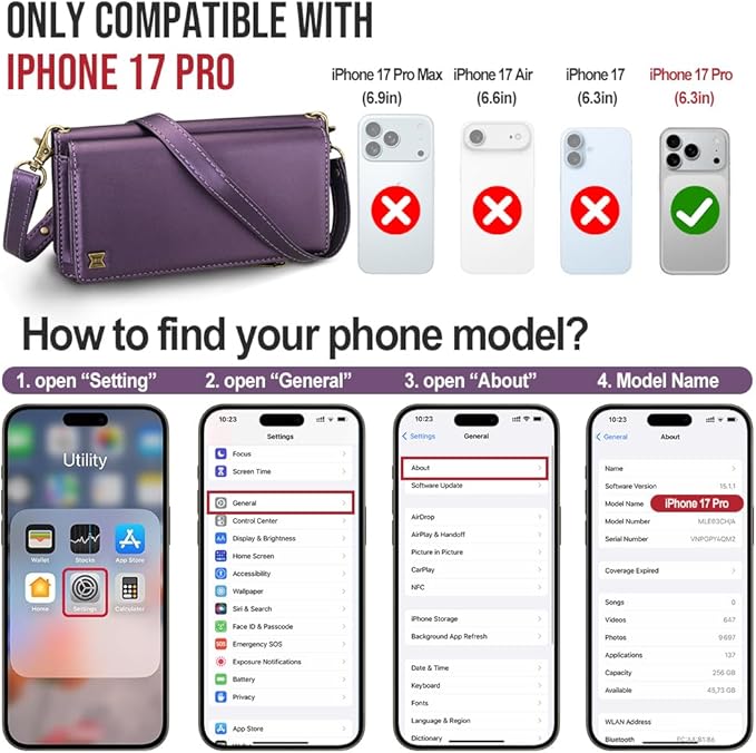 for iPhone 17 Pro Wallet Phone Case with 7 Card Holder,RFID Blocking | PU Leather | Kickstand | Flip | Wrist Strap&Shoulder Strap | Shockproof | Zipper Wallet | Women Men | 6.3" | Purple