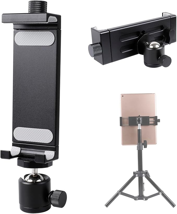 Aluminum Tripod Mount Adapter - Rotatable Tablet Holder for iPad/Mini, Pro, Samsung Tab & Other 4.7'-15' Tablets