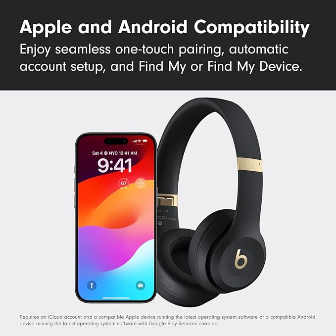 Beats Solo 4 -Wireless Bluetooth on Ear Headphones with AppleCare+ (2 Years) - Black & Gold