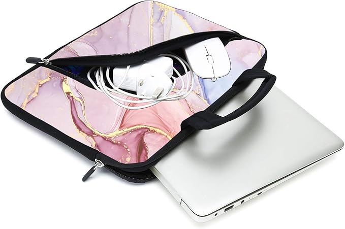 11.6" 12.2 inches Laptop Sleeve Chromebook Case Notebook Sleeves Neoprene Handle Bag for Men Women, Two Pockets Fit Apple MacBook Air Samsung Acer HP(Pink Marble)
