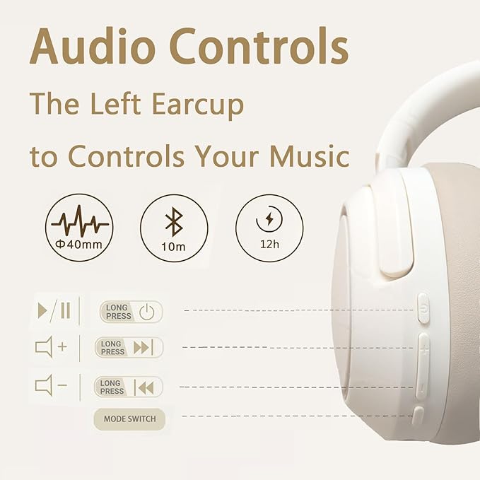 Bluetooth Headphones with LED Lights, Foldable Wireless Over-Ear Headphones with HiFi Stereo Sound Mic, Kids Adult Colorful Music Headset for Game Travel/Home Office/PC/Mobile/Phone (White A)