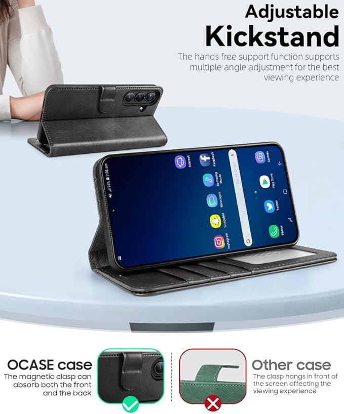 OCASE Compatible with Galaxy S25 FE Wallet Case, PU Leather Flip Folio Case with Card Holders RFID Blocking Kickstand [Shockproof TPU Inner Shell] Protective Phone Cover 2025, Graphite