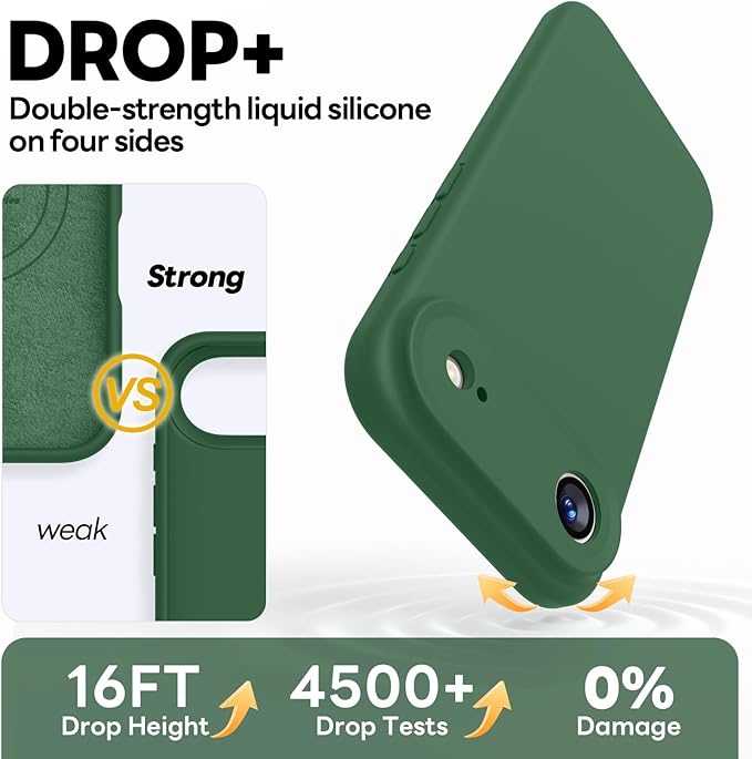 Vooii Magnetic Compatible with iPhone Air Case (Compatible with Magsafe) (Upgraded Camera Protection) Liquid Silicone Shockproof Full Body Protective Phone Cover for Women Men, Green, 6.5"