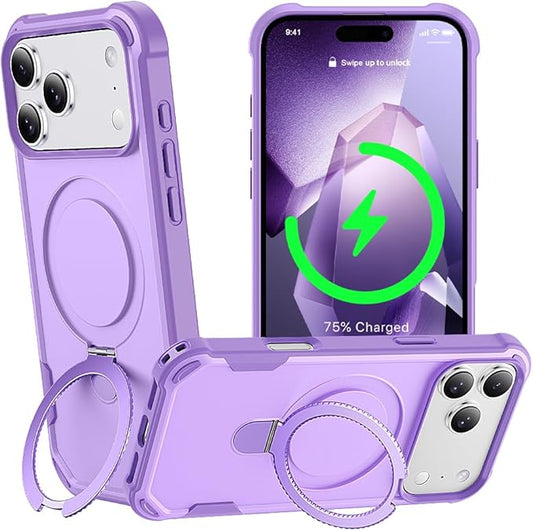Designed for iPhone 17 Pro Max Case with Magnetic Stand [Military Drop Protection][Compatible with Magnet] Shockproof 17 Pro Max Phone Case with Ring Holder, Purple