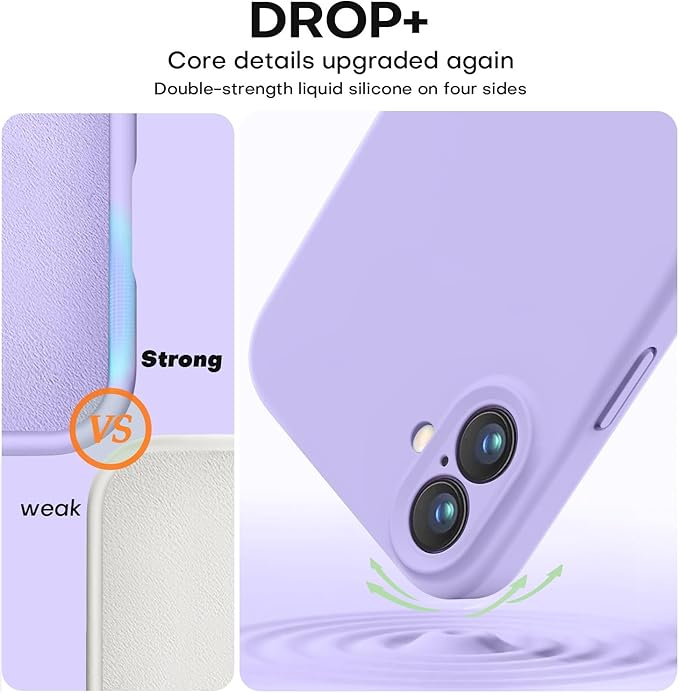 Vooii Compatible with iPhone 16 Case, Liquid Silicone Upgrade [Camera Protection] [Soft Anti-Scratch Microfiber Lining] Shockproof Phone Case for iPhone 16 6.1 inch - Light Purple