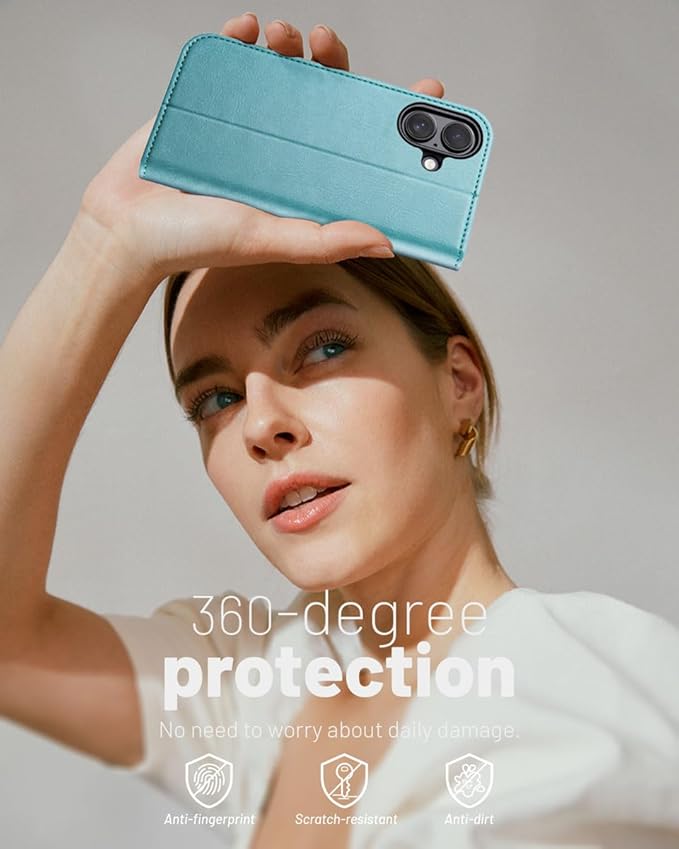 OCASE Compatible with iPhone 16 Wallet Case, PU Leather Flip Folio Case with Card Holders RFID Blocking Kickstand [Shockproof TPU Inner Shell] Phone Cover 6.1 Inch 2024, Ice Blue