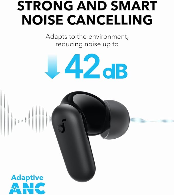 Soundcore P30i by Anker Noise Cancelling Earbuds, Strong and Smart Noise Cancelling, Powerful Bass, 45H Playtime, 2-in-1 Case and Phone Stand, IP54, Wireless Earbuds, Bluetooth 5.4 (Black)