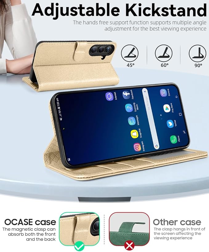 OCASE Compatible with Galaxy S25 Wallet Case, PU Leather Flip Folio Case with Card Holders RFID Blocking Kickstand [Shockproof TPU Inner Shell] Protective Phone Cover 6.2 Inch 2025, Gold