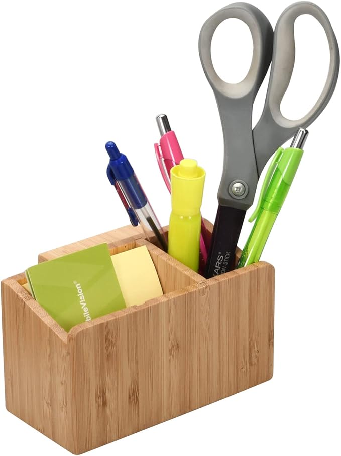 MobileVision Bamboo Caddy Add-On for Bamboo Charging Station Organizers; Compartment and cubby space fits pens, keys, and other small stationary items