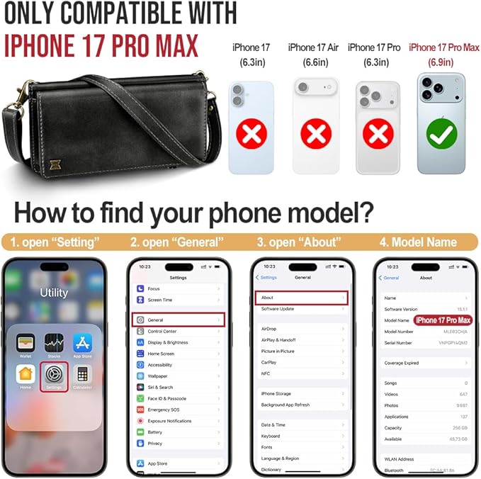 for iPhone 17 Pro Max Wallet Phone Case with 8 Card Holder,RFID Blocking | PU Leather | Kickstand | Flip | Wrist Strap&Shoulder Strap | Shockproof | Zipper Wallet | Women Men | 6.9" | Black