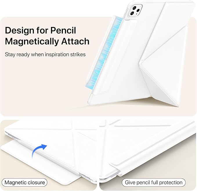 for iPad Pro 11 Inch Case M4 2024, Slim Powerful Magnetic Attachment Full Corner Protective iPad Case with Auto Wake/Sleep and Hidden Pencil Holder (Ivory White, iPad pro 11 inch)