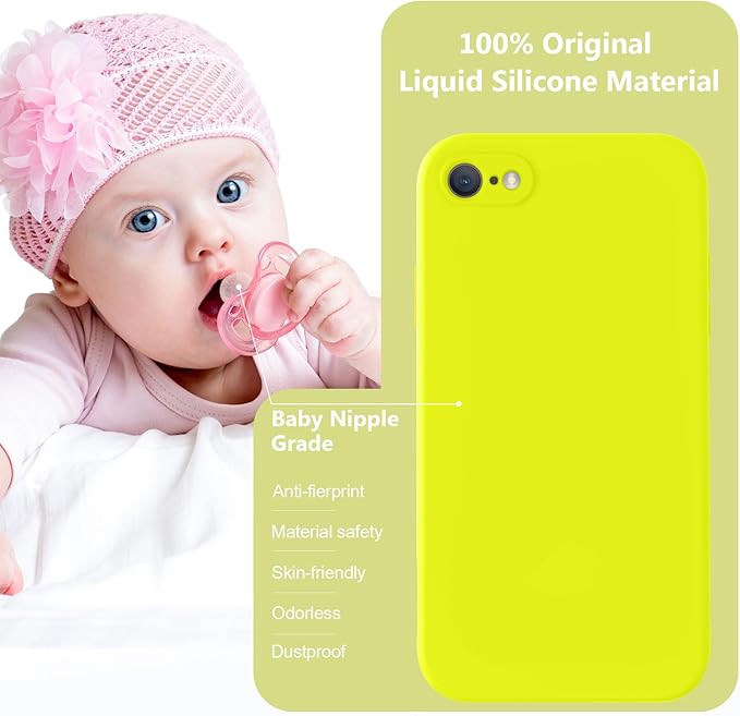 Vooii for iPhone SE Case 2022/3rd/2020,iPhone 8/7 Case, Upgraded Liquid Silicone with [Flat Edges] [Camera Protection] [Soft Anti-Scratch Microfiber Lining] Phone Case for iPhone SE - Neon Lemon