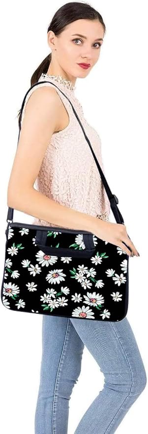 RICHEN 14 15 15.4 15.6 inch Laptop Shoulder Bag Messenger Bag Notebook Handle Sleeve Neoprene Carrying Travel Case with Accessories Pocket (14-15.6 inch, Daisy)
