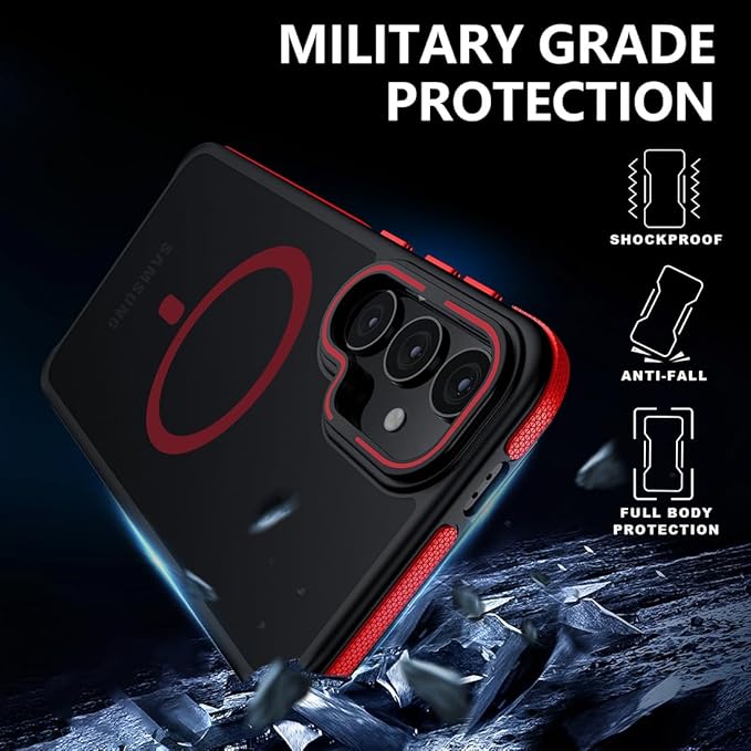 TIANNIUKE for Samsung Galaxy S24 Case, Compatible with MagSafe, Anty-Slip Grip,Military-Grade Protective, Adjustable Kickstand Phone Case, Magnetic Case (Red)