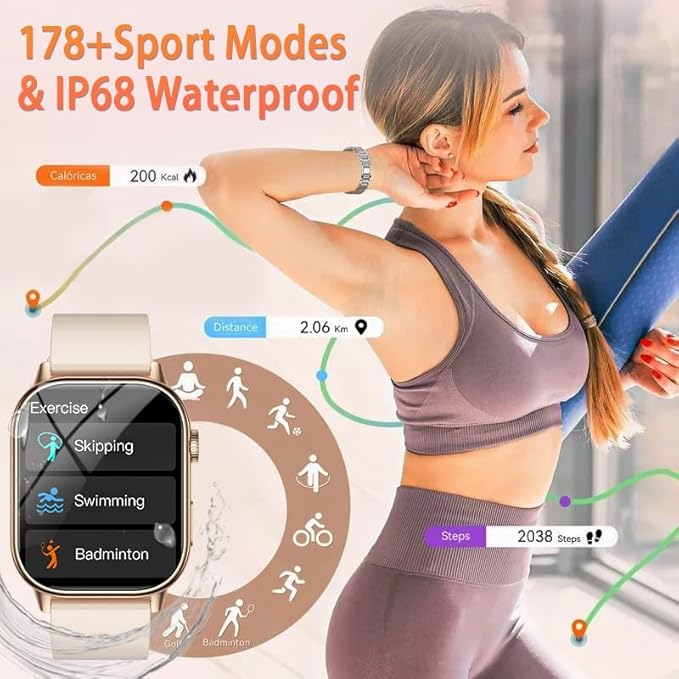 LAKEYLOYI Smart Watches for Men Women Answer Make Calls HD Smartwatch for iOS Android Phones Activity Fitness Tracker Smartwatches with Heart Rate/Sleep Monitor Pedometer Waterproof,Black (Gold)