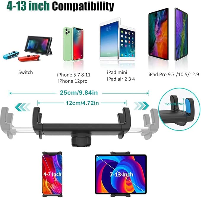 Wall Mount Tablet Holder for 4-13” iPad Phone, Universal Flexible Metal Heavy Duty Wall Stand for iPad Pro 12.9 Air Mini, Samsung Tab, Kindle Fire HD, iPhone - for Kitchen, Bedroom, Warehouse