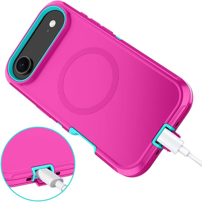 for iPhone Air Case/iPhone 17 Air Case [Compatible with MagSafe] Shockproof 3-Layer Full Body Protection [Without Screen Protector] Rugged Heavy Duty Cover for Apple iPhone Air,Rose Red/Green