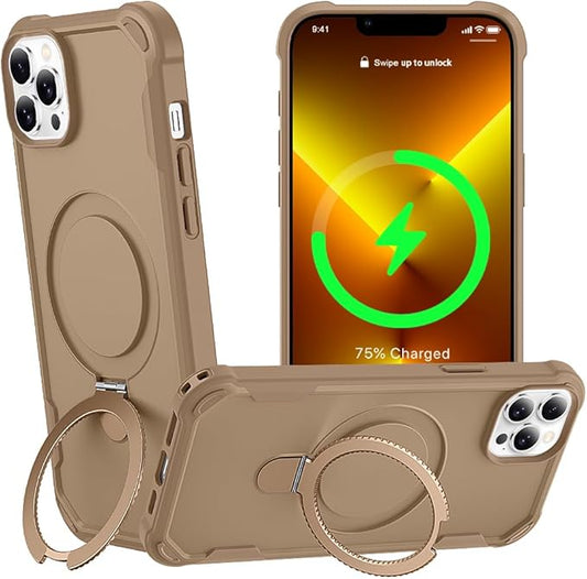 Designed for iPhone 12 Pro Max & 13 Pro Max Case with Magnetic Stand [Military Drop Protection][Compatible with Magnet] Shockproof 12 Pro Max & 13 Pro Max Phone Case with Ring Holder, Khaki