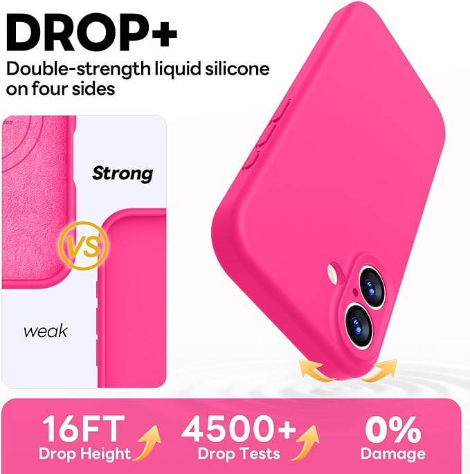 Vooii Magnetic Compatible with iPhone 17 Case (Compatible with Magsafe) (Upgraded Camera Protection) Liquid Silicone Shockproof Full Body Protective Phone Cover for Women Men, Hot Pink, 6.3"