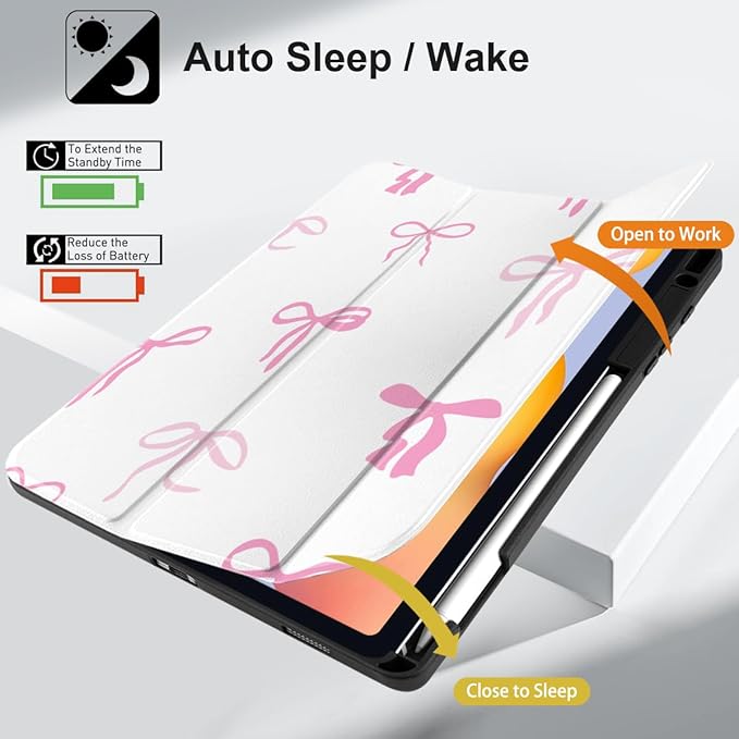 DONGKE Case for Samsung Galaxy Tab S6 Lite 10.4 Inch 2024/2022/2020, Trifold Stand + S Pen Holder + Auto Wake/Sleep + Soft TPU Protective Stand Back Cover, Pink Bows